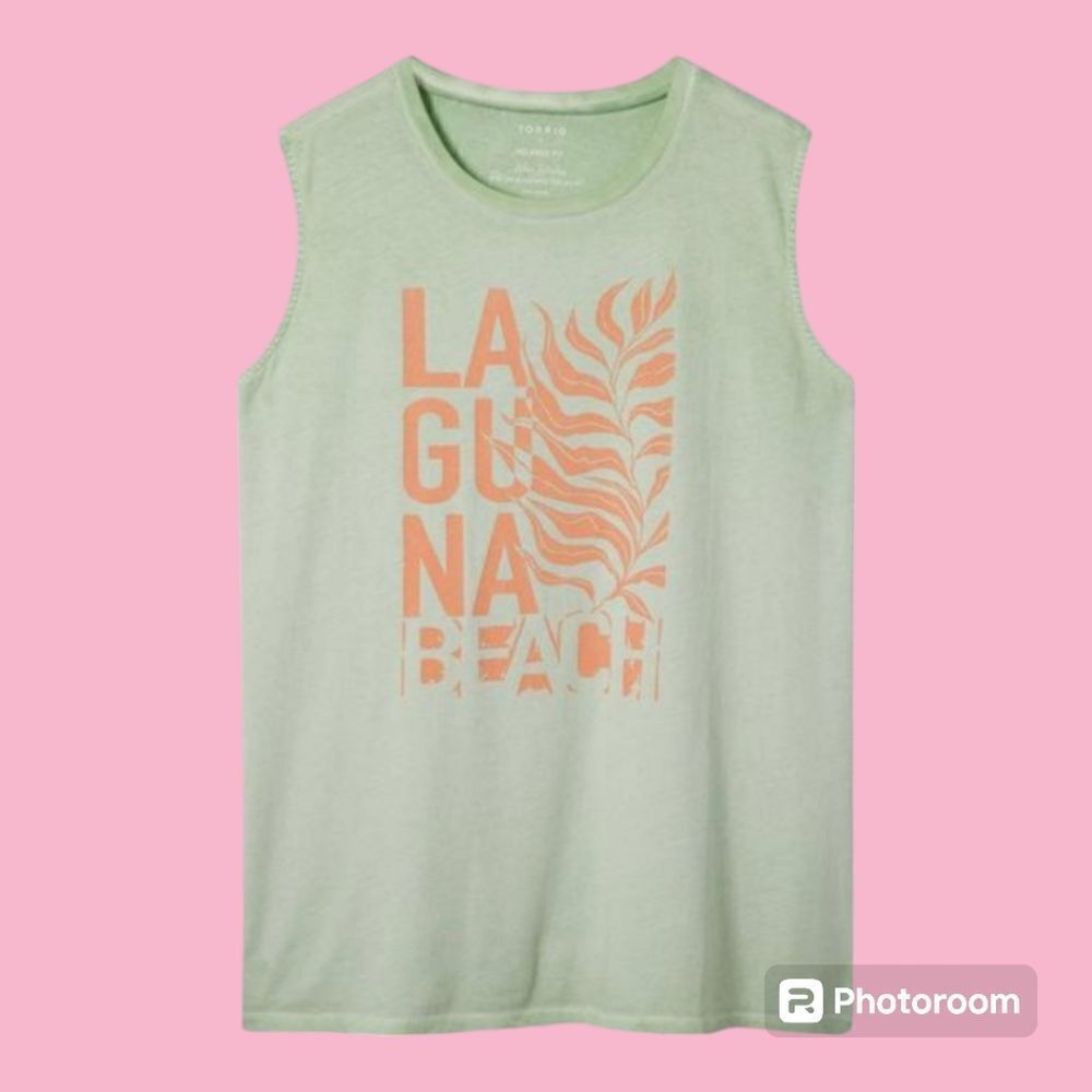 0X 12W Large Torrid Green Laguna Beach Tank Cotton Jersey Slub Surfer Relax Fit